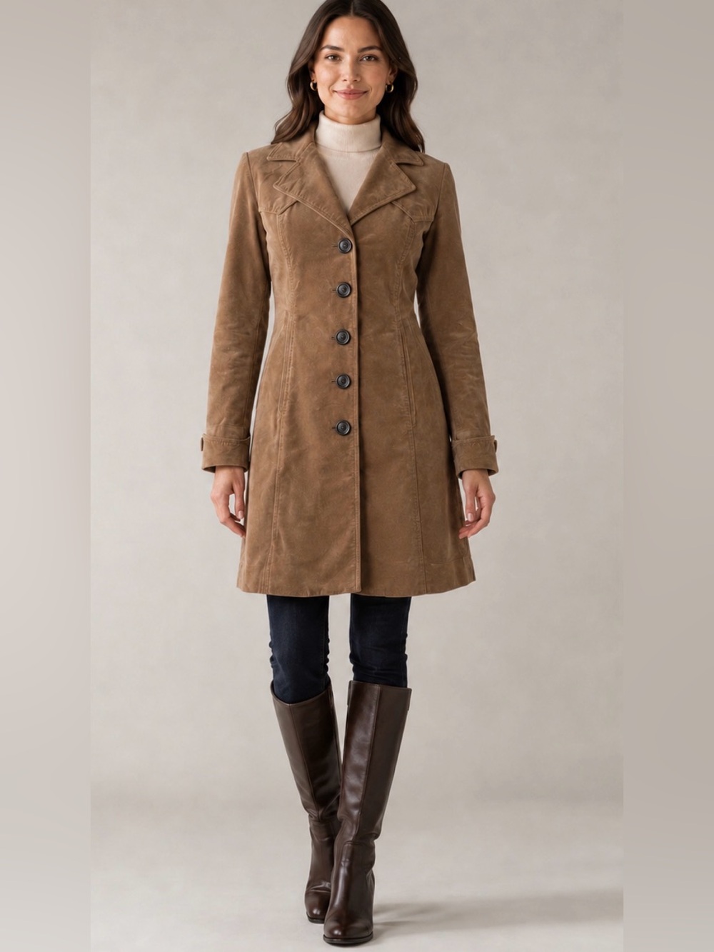 Vintage Long Velvet Coat camel Tan XS Overcoat Western Boho bohemian Chic brown